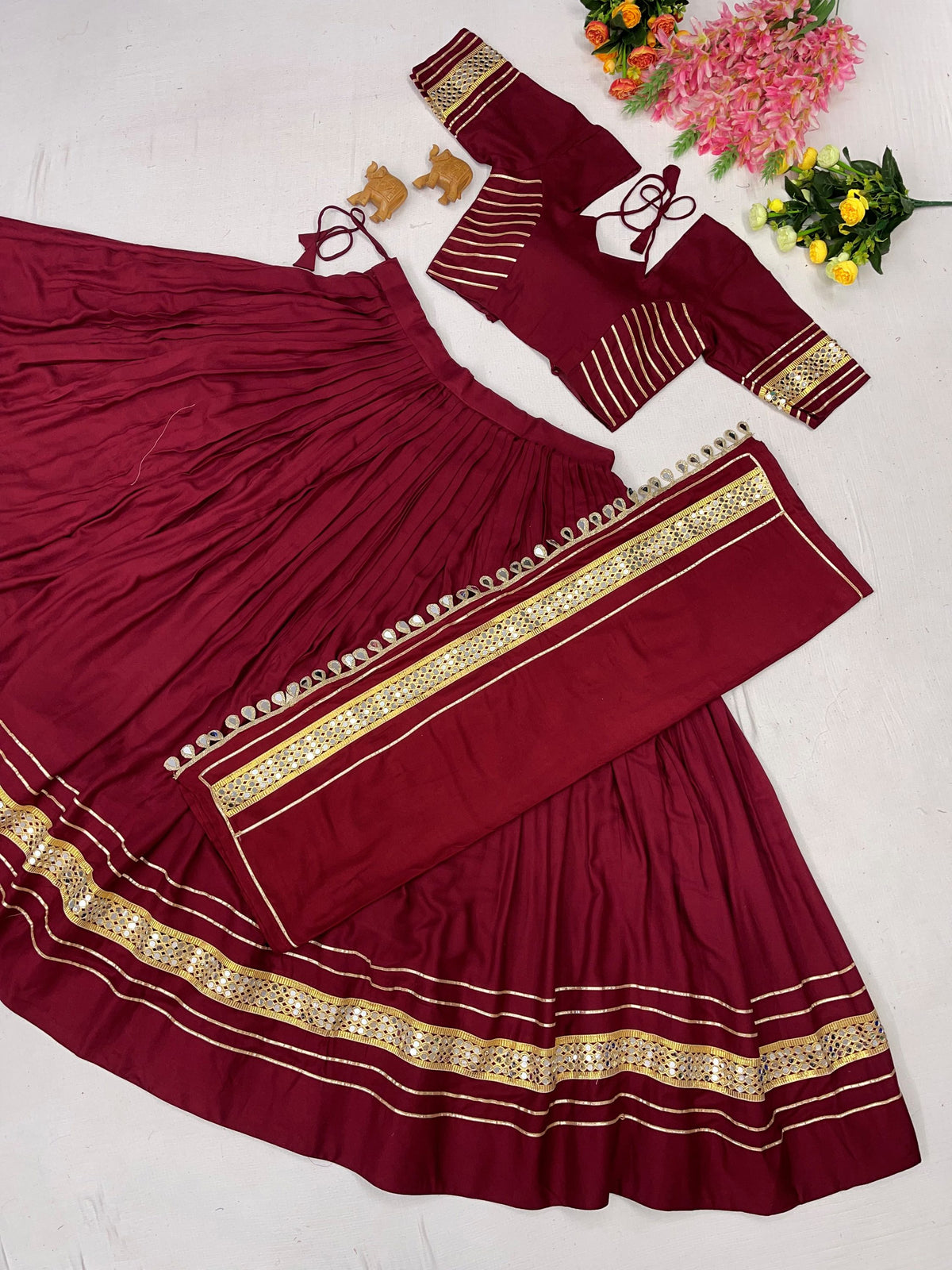 Radiant Maroon Gota Work Cotton Navratri Wear Lehenga Choli With Dupatta