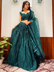 Glamorous Teal Green Sequins Georgette Party Wear Lehenga Choli