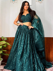 Glamorous Teal Green Sequins Georgette Party Wear Lehenga Choli