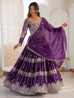 Classy Purple Thread Work Georgette Sangeet Wear Lehenga Choli