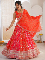 Attractive Orange Dori Work Crepe Festival Wear Lehenga Choli With Dupatta