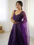 Rich Wine Net Sequins Work Wedding Wear Lehenga Choli With Dupatta