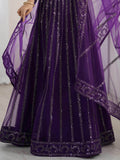 Rich Wine Net Sequins Work Wedding Wear Lehenga Choli With Dupatta