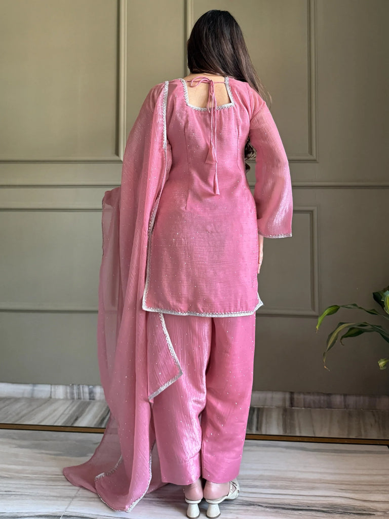 Delightful Pink Lace Border Silk Designer Salwar Suit
