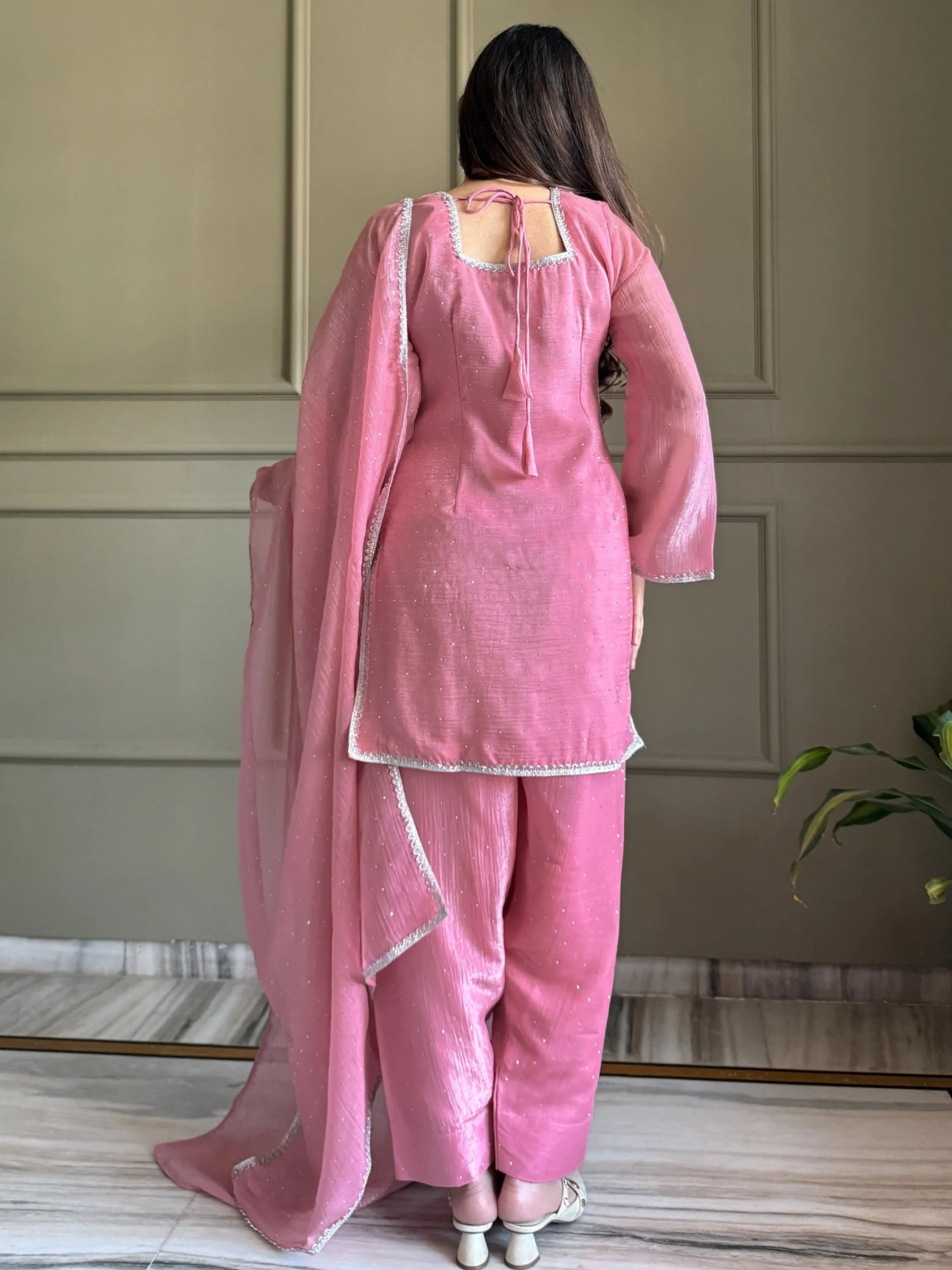 Delightful Pink Lace Border Silk Designer Salwar Suit