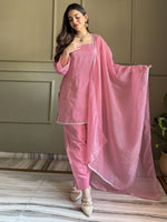 Delightful Pink Lace Border Silk Designer Salwar Suit