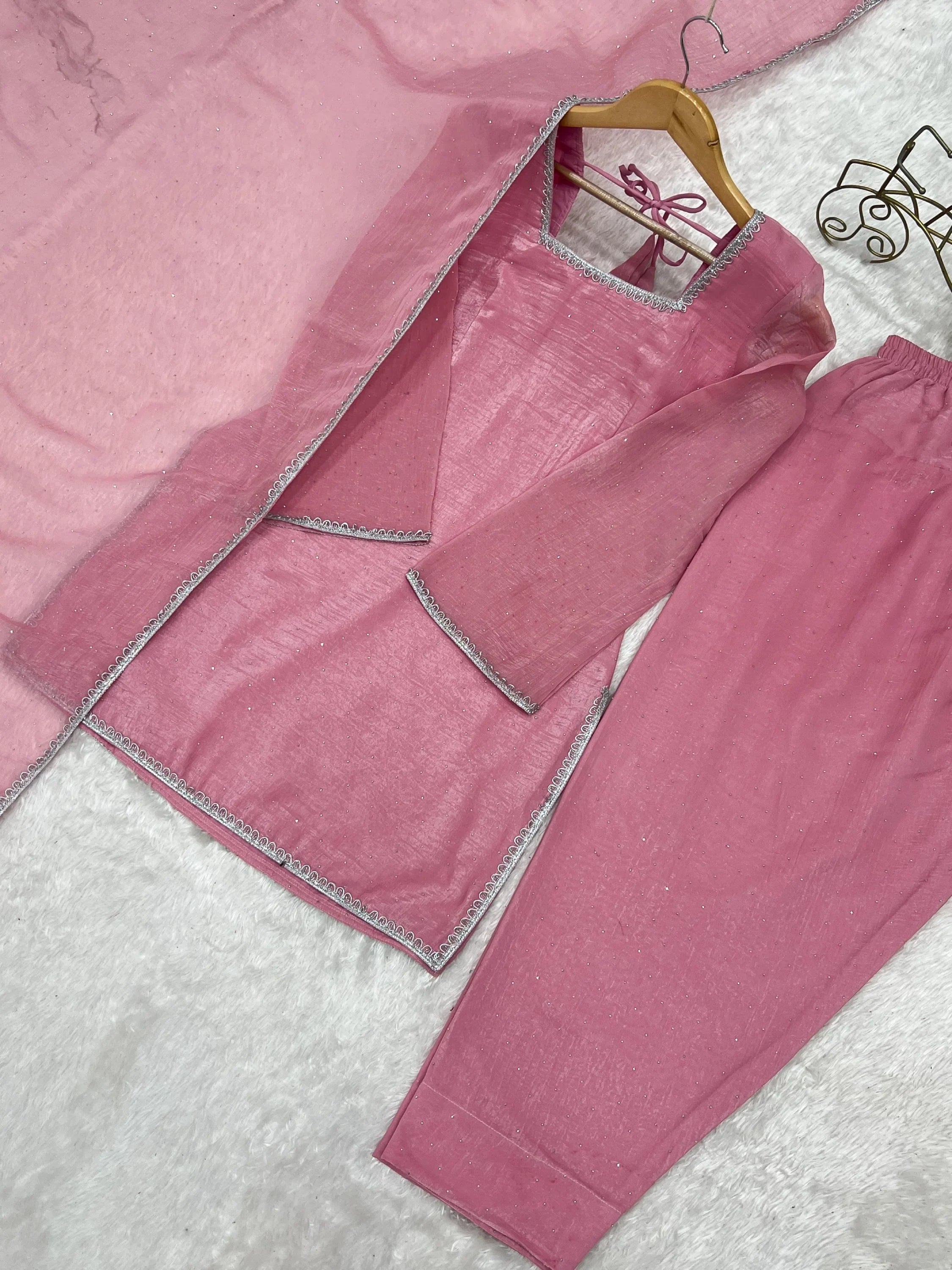 Delightful Pink Lace Border Silk Designer Salwar Suit
