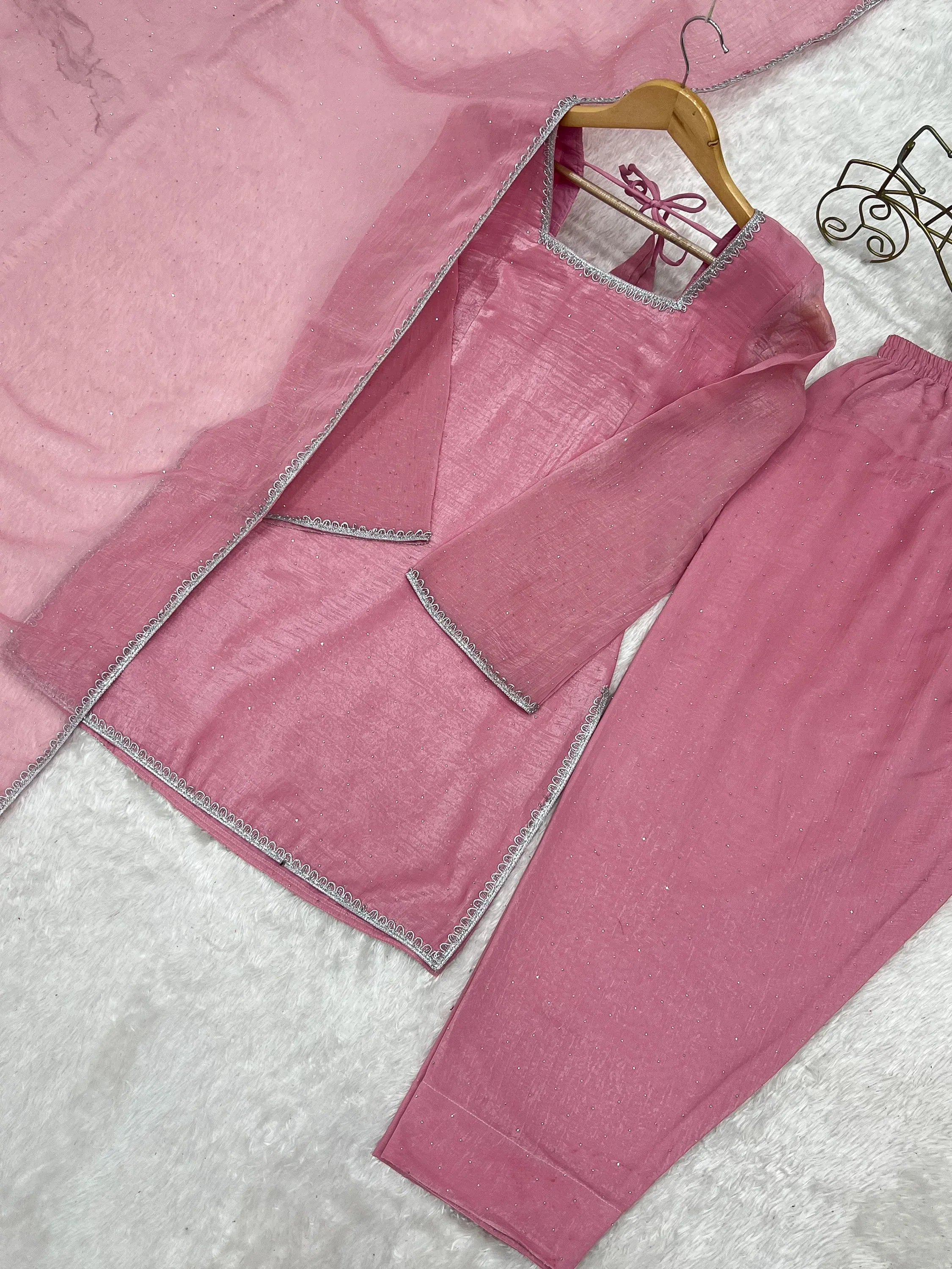Delightful Pink Lace Border Silk Designer Salwar Suit