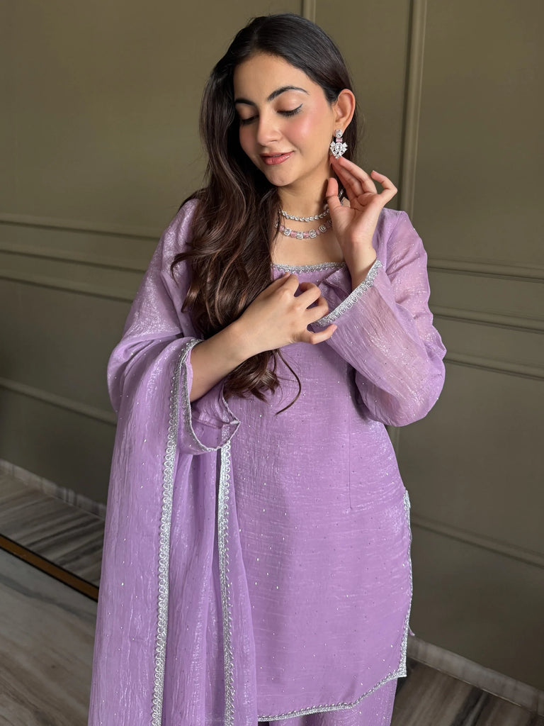Lovable Lavender Swarovski Work Silk Festive Wear Salwar Suit