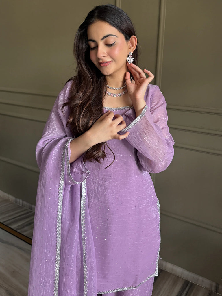 Lovable Lavender Swarovski Work Silk Festive Wear Salwar Suit