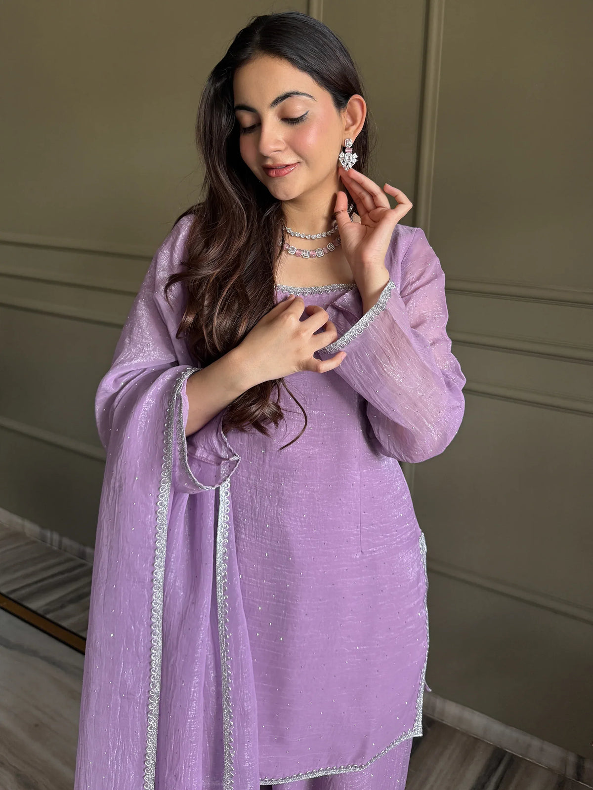 Lovable Lavender Swarovski Work Silk Festive Wear Salwar Suit