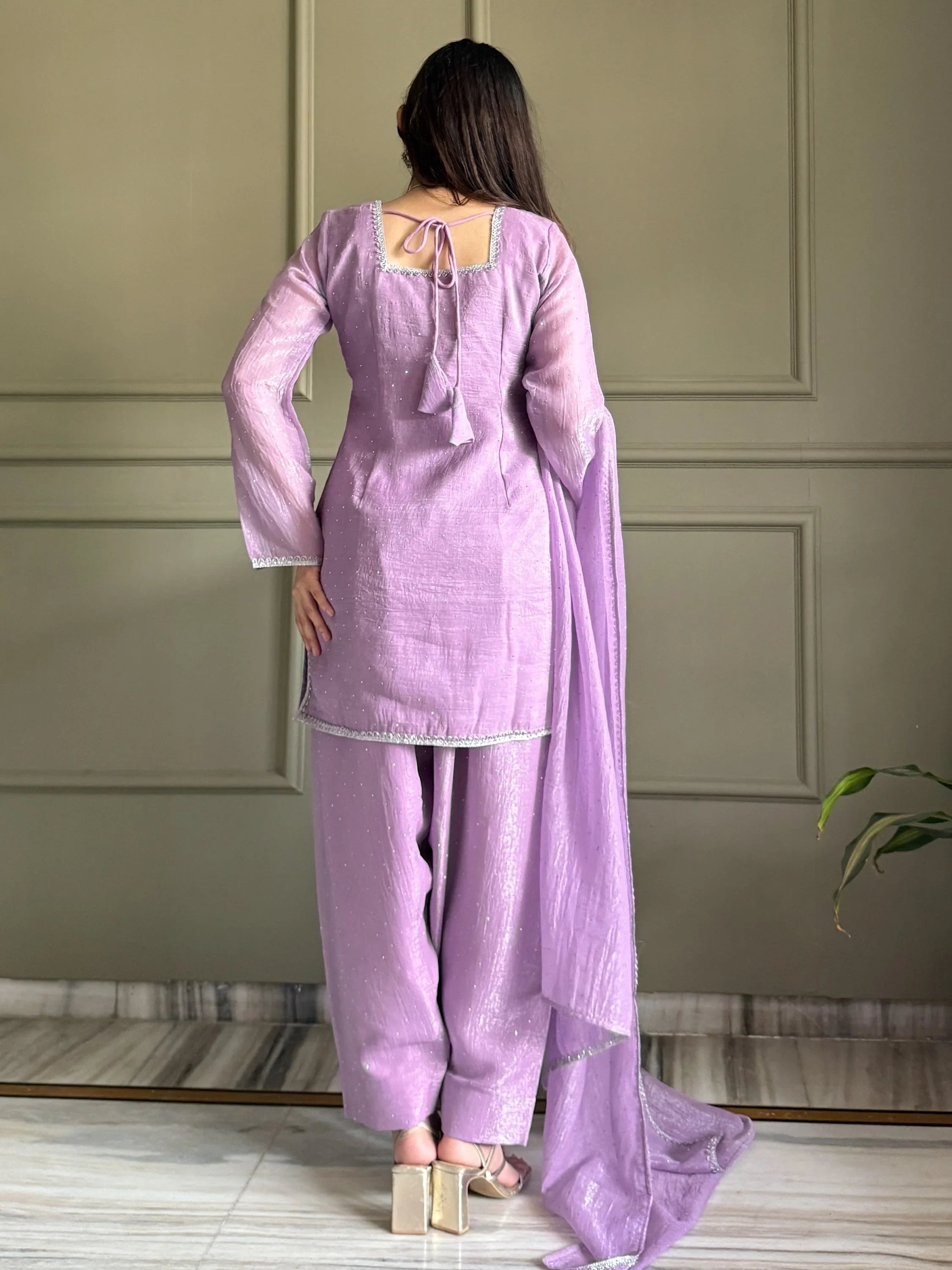 Lovable Lavender Swarovski Work Silk Festive Wear Salwar Suit