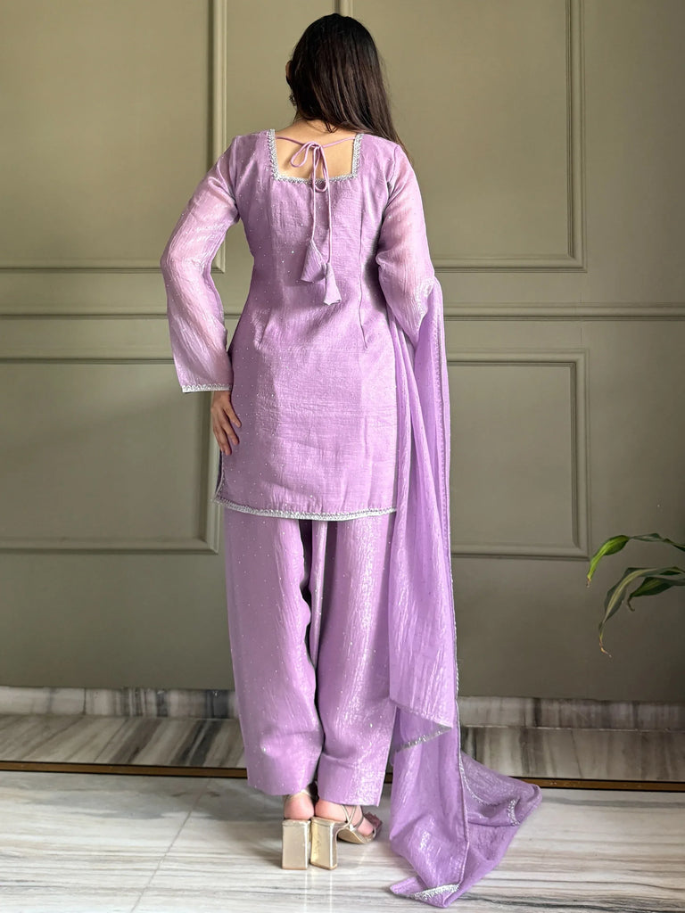 Lovable Lavender Swarovski Work Silk Festive Wear Salwar Suit