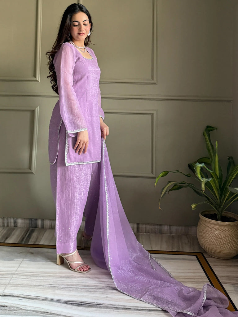 Lovable Lavender Swarovski Work Silk Festive Wear Salwar Suit