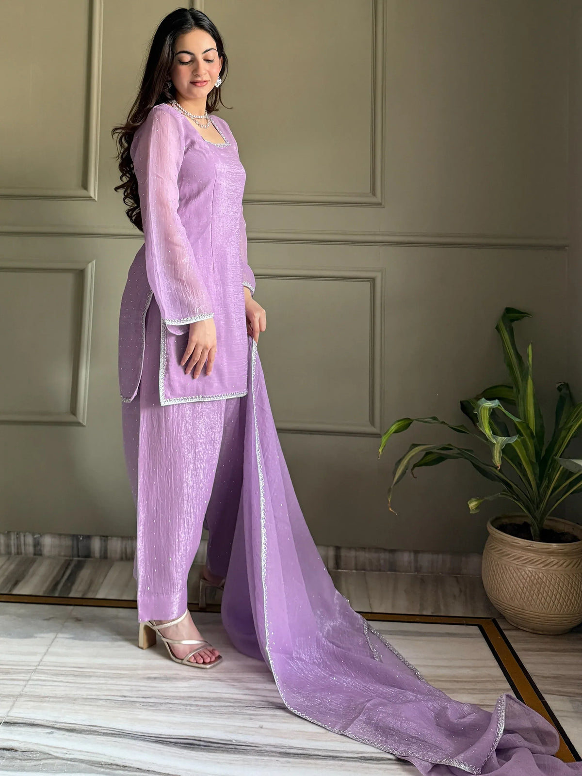 Lovable Lavender Swarovski Work Silk Festive Wear Salwar Suit