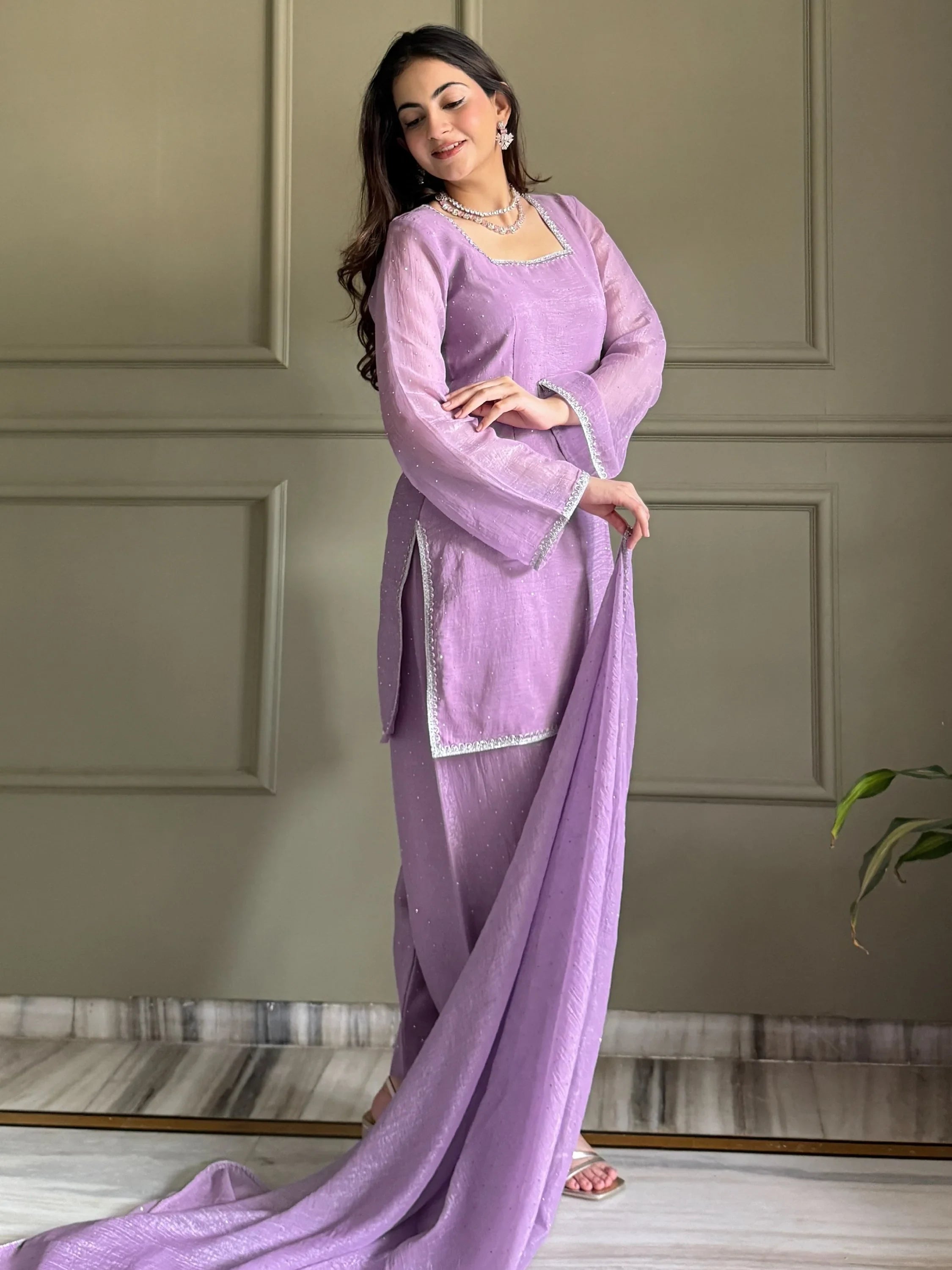 Lovable Lavender Swarovski Work Silk Festive Wear Salwar Suit