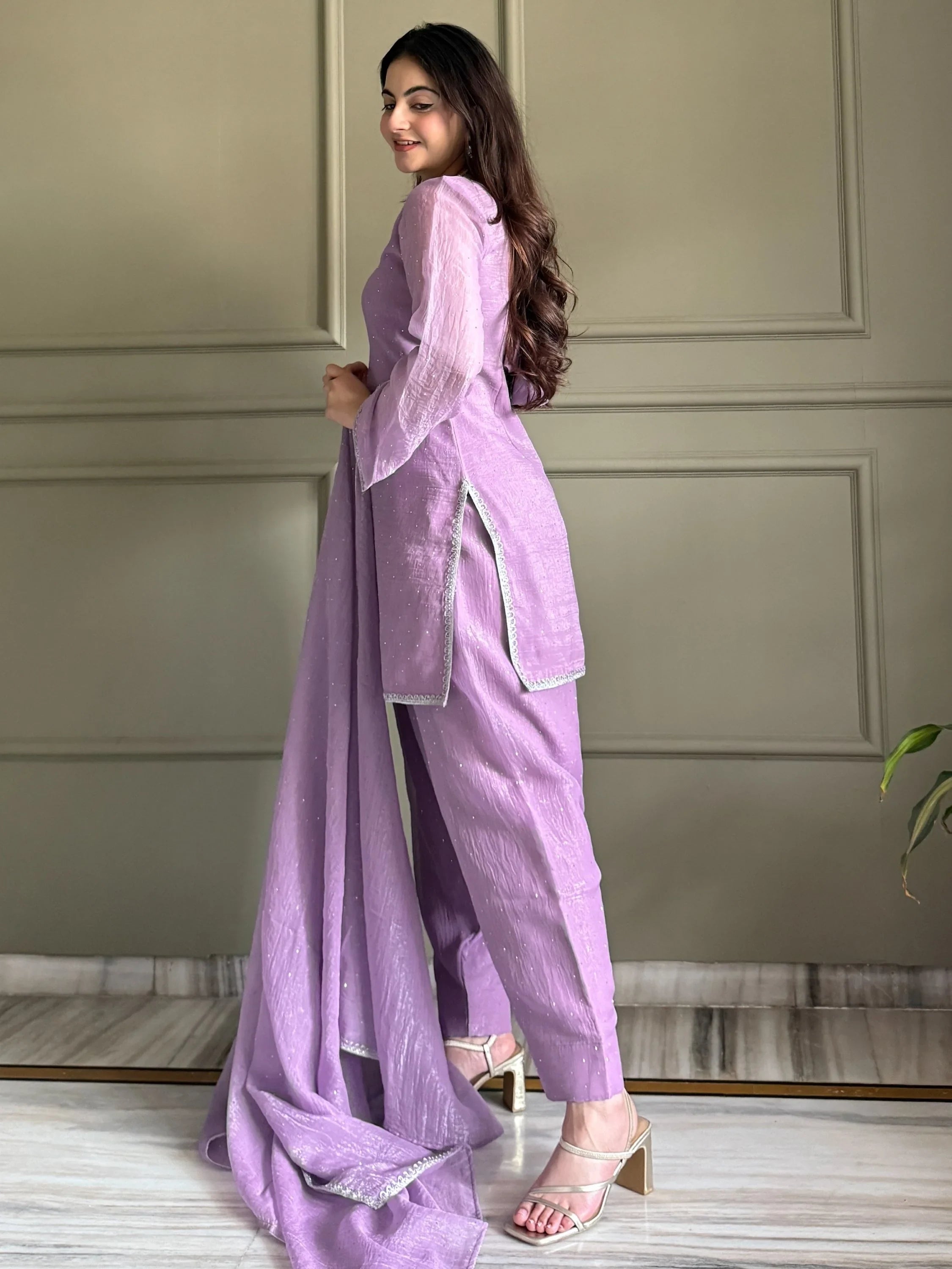 Lovable Lavender Swarovski Work Silk Festive Wear Salwar Suit