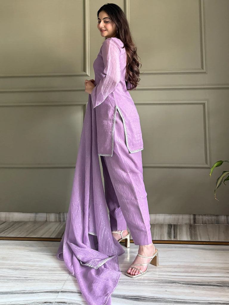 Lovable Lavender Swarovski Work Silk Festive Wear Salwar Suit
