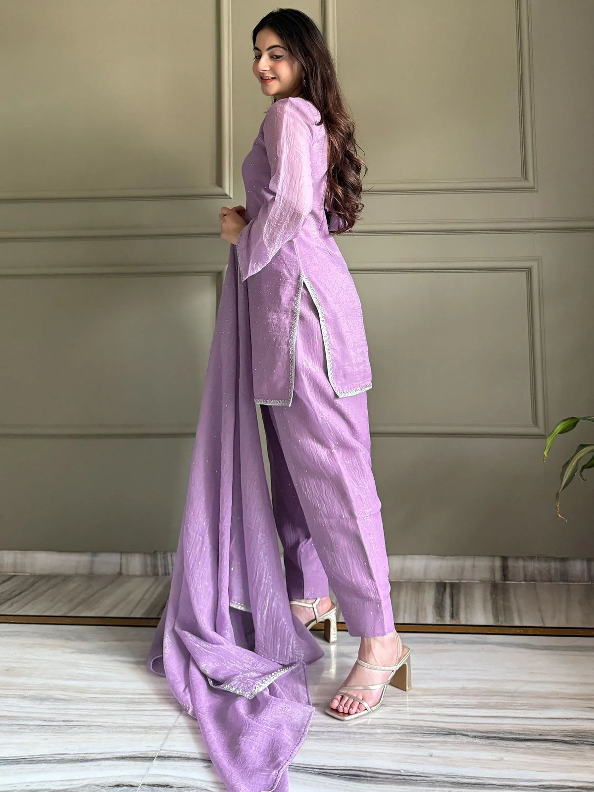 Lovable Lavender Swarovski Work Silk Festive Wear Salwar Suit