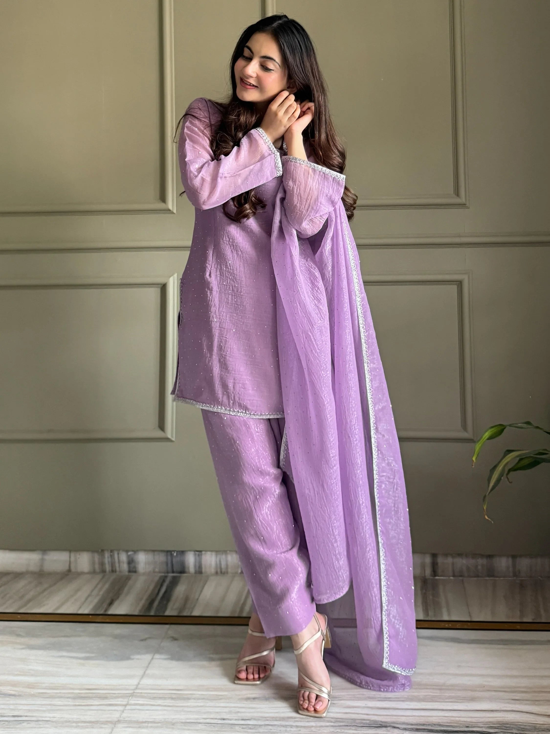 Lovable Lavender Swarovski Work Silk Festive Wear Salwar Suit