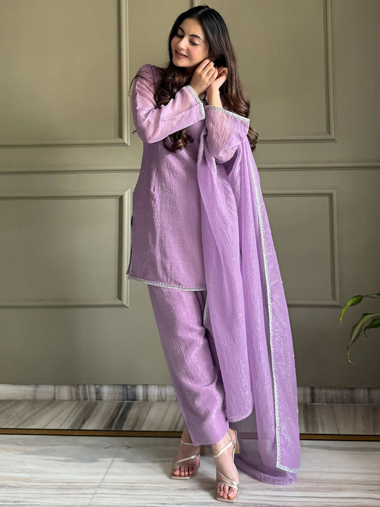 Lovable Lavender Swarovski Work Silk Festive Wear Salwar Suit