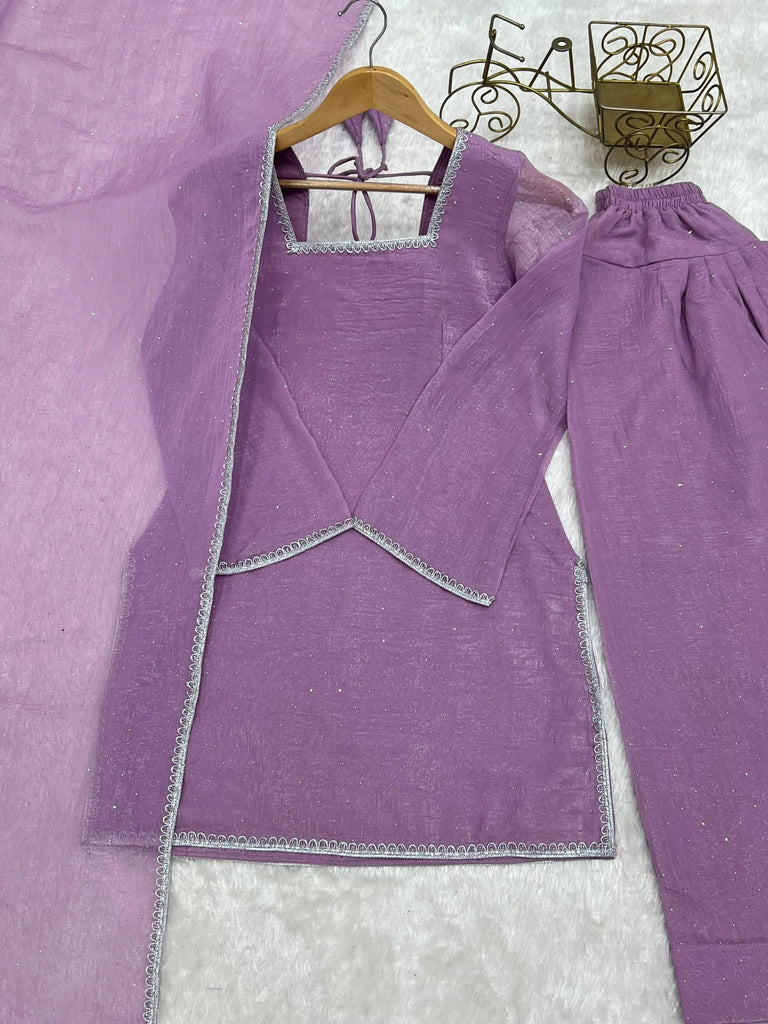 Lovable Lavender Swarovski Work Silk Festive Wear Salwar Suit
