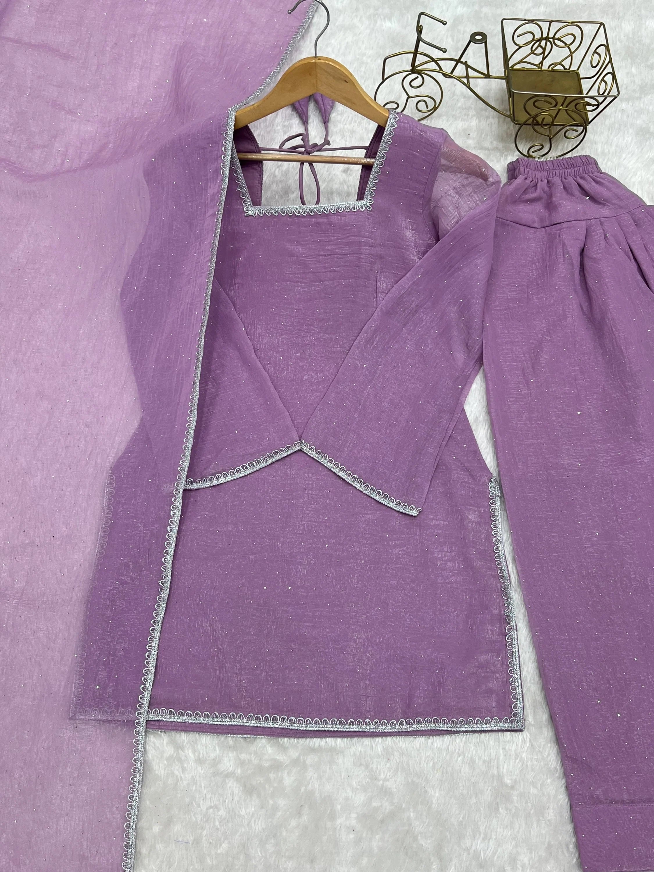 Lovable Lavender Swarovski Work Silk Festive Wear Salwar Suit