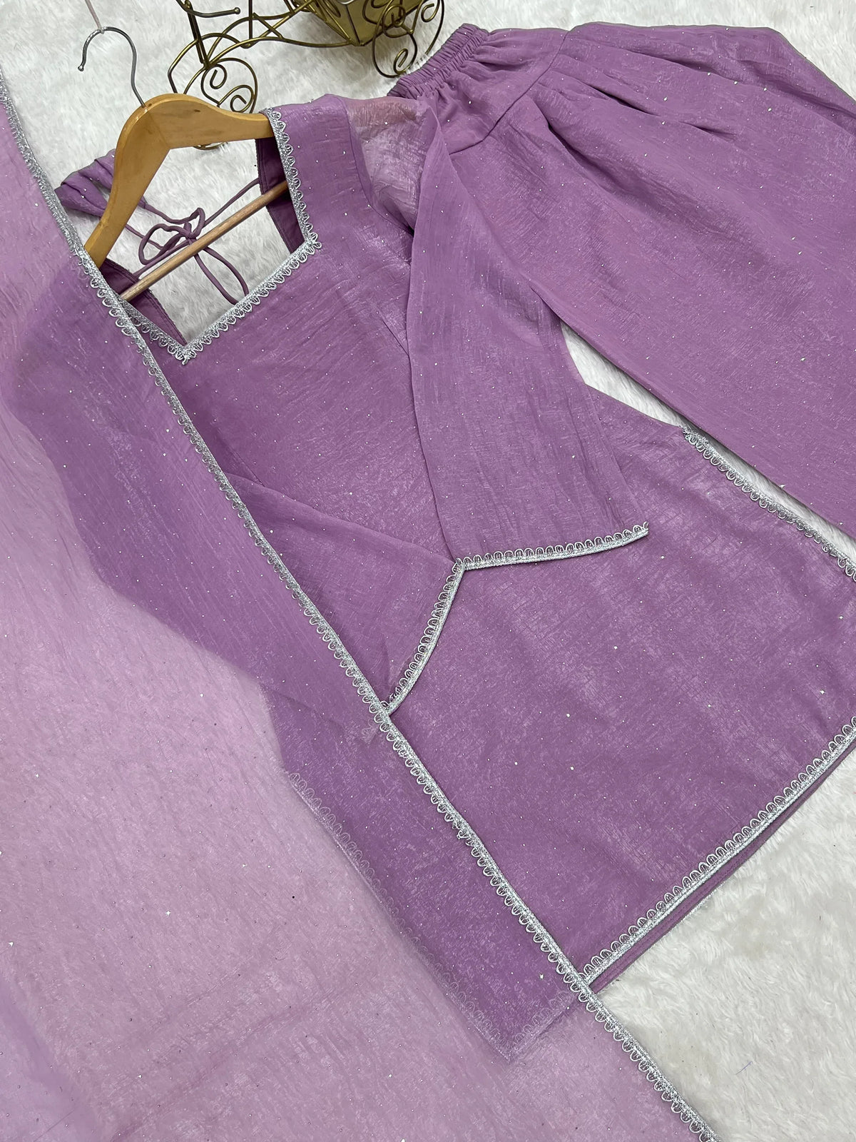 Lovable Lavender Swarovski Work Silk Festive Wear Salwar Suit