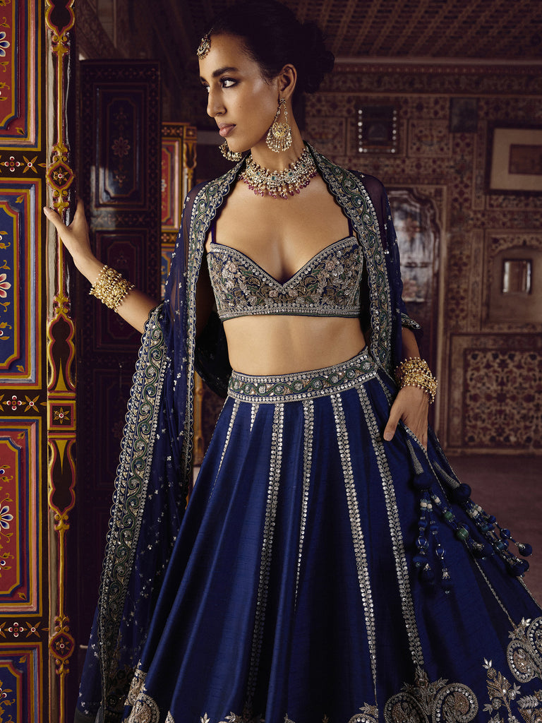 Breathtaking Navy Blue Dori Work Silk Party Wear Lehenga Choli