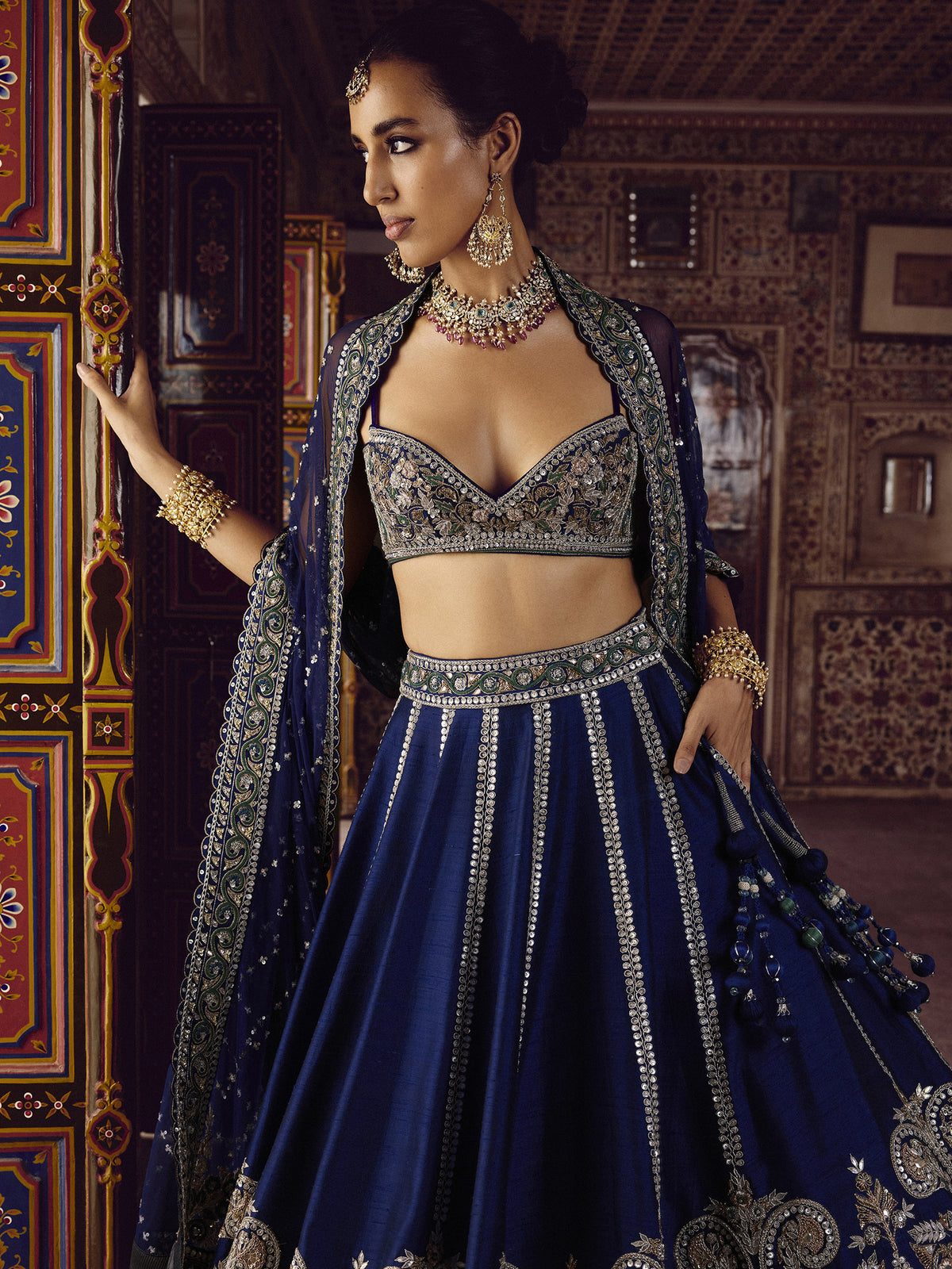 Breathtaking Navy Blue Dori Work Silk Party Wear Lehenga Choli