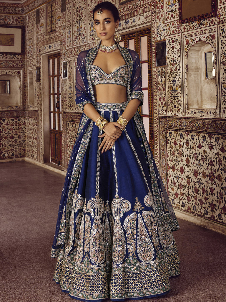 Breathtaking Navy Blue Dori Work Silk Party Wear Lehenga Choli