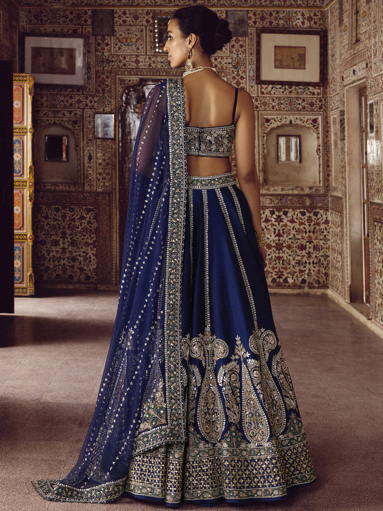 Breathtaking Navy Blue Dori Work Silk Party Wear Lehenga Choli