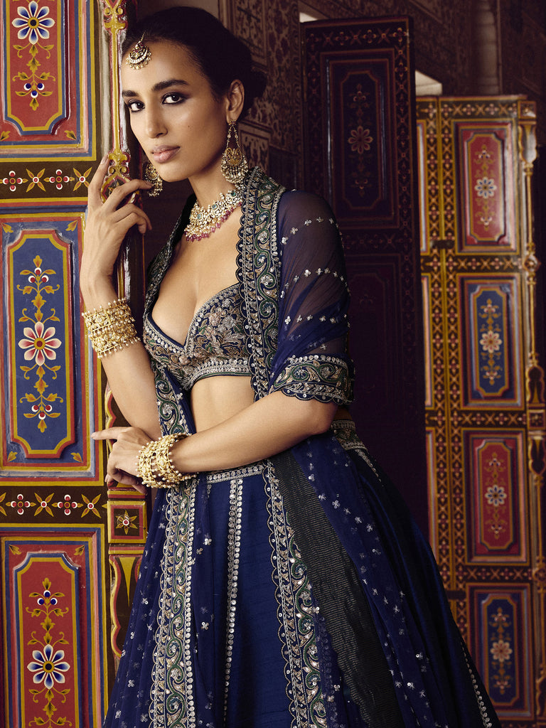 Breathtaking Navy Blue Dori Work Silk Party Wear Lehenga Choli