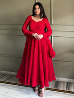 Amazeballs Red Thread Work Georgette Wedding Wear Anarkali Pant Suit