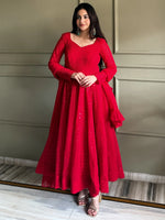 Amazeballs Red Thread Work Georgette Wedding Wear Anarkali Pant Suit