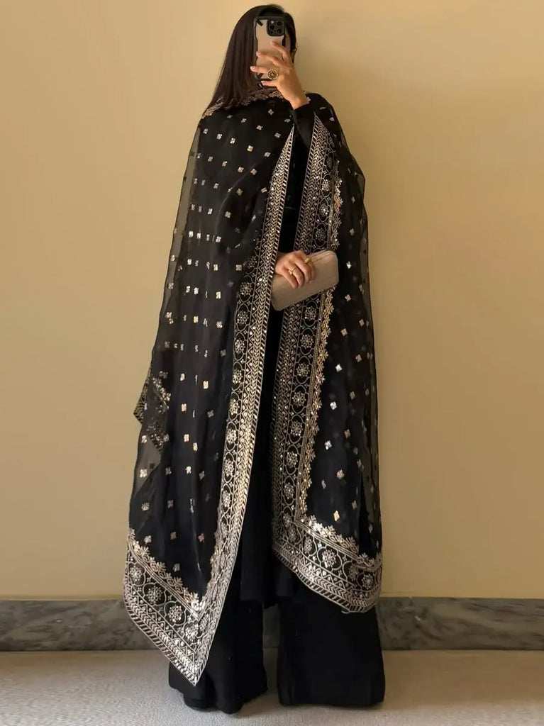 Pretty Black Georgette Sequins Festival Wear Anarkali Suit
