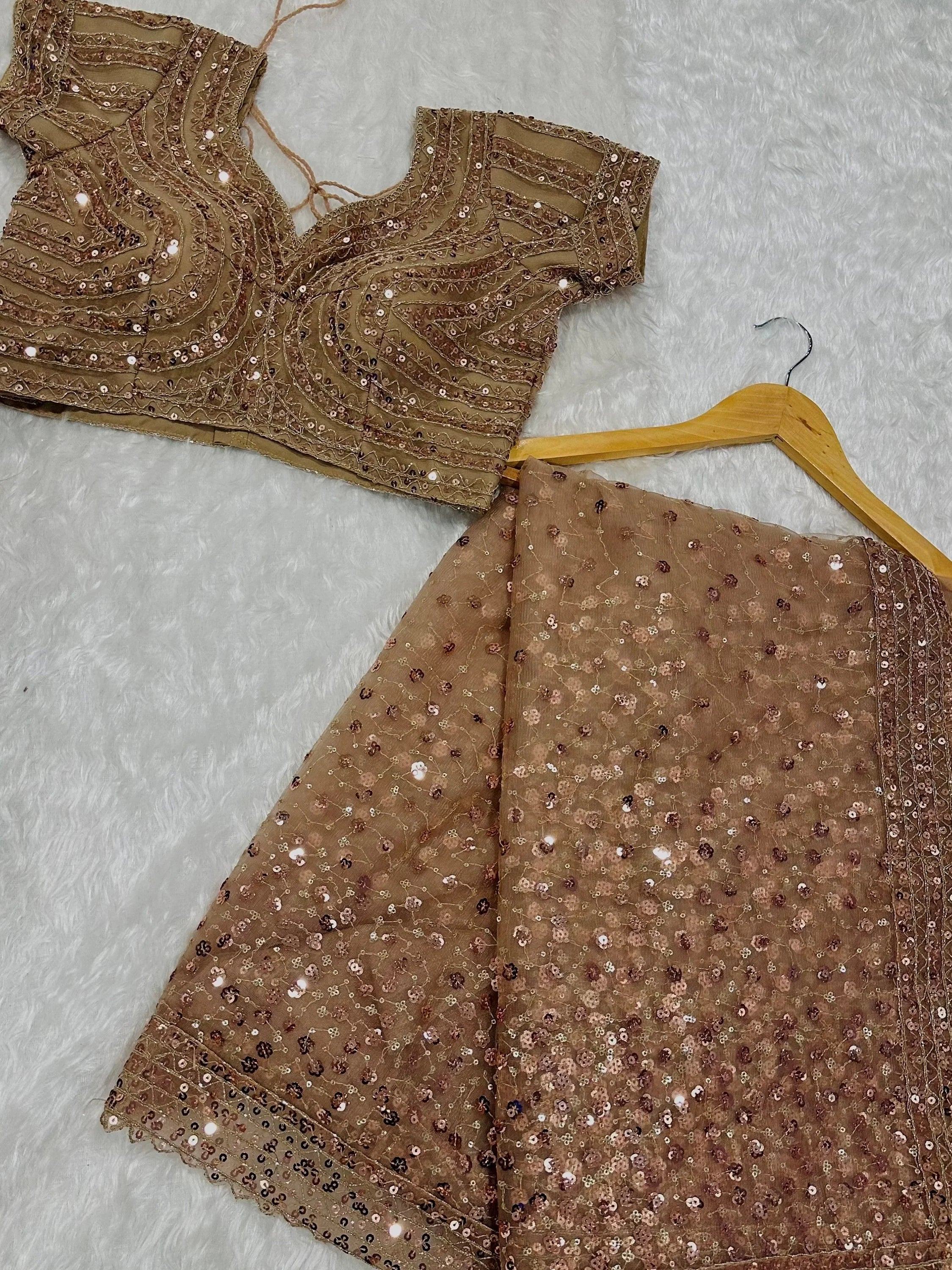 Gorgeous Gold Net Sequins Party Wear Saree With Blouse