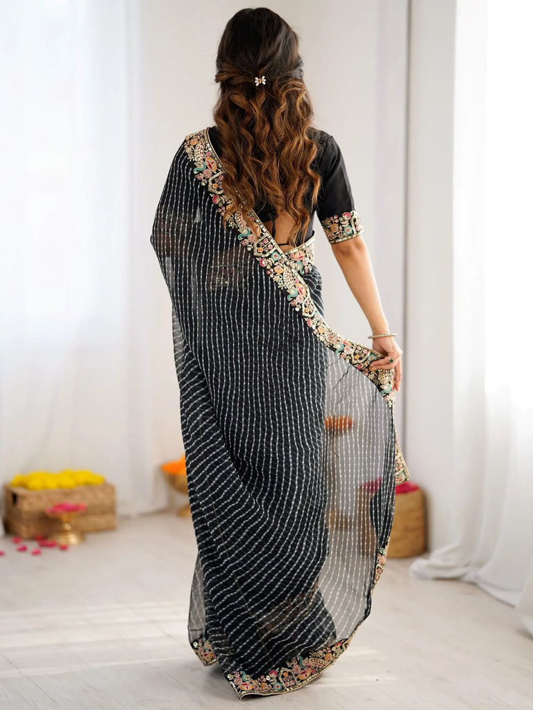 Classy Black Border Work Georgette Traditional Saree With Blouse