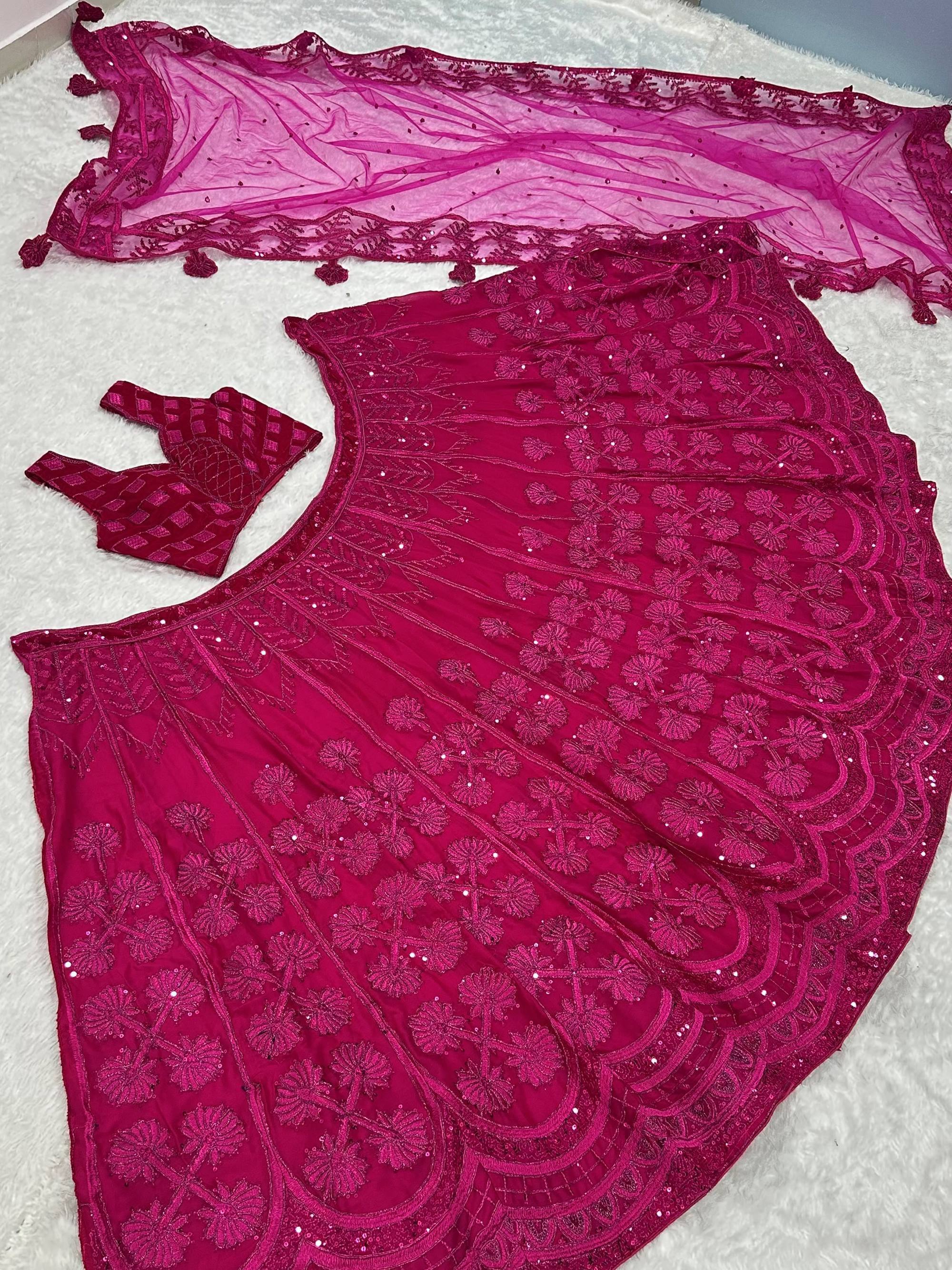 Graceful Pink Sequins Embroidered Silk Wedding Wear Lehenga Choli 
