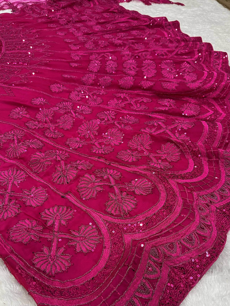 Graceful Pink Sequins Embroidered Silk Wedding Wear Lehenga Choli 