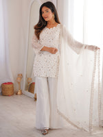 Esthetics White Sequins Silk Festive Wear Pant Suit