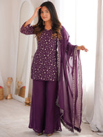 Beautiful Purple Sequins Silk Function Wear Pant Suit