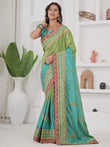 Fabulous Green Coding Work Chinon Wedding Wear Saree With Blouse
