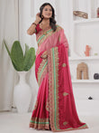 Glamorous Red Embroidered Chinon Wedding Wear Saree With Blouse