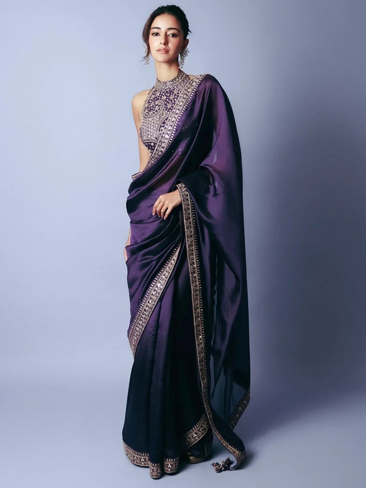 Gorgeous Purple Dori Work Silk Reception Wear Saree With Blouse