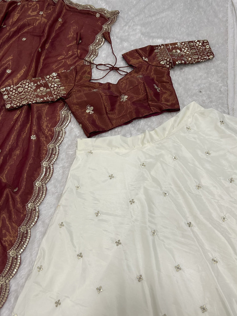 Majestic Off-White Zari Work Silk Festive Wear Lehenga Choli With Dupatta