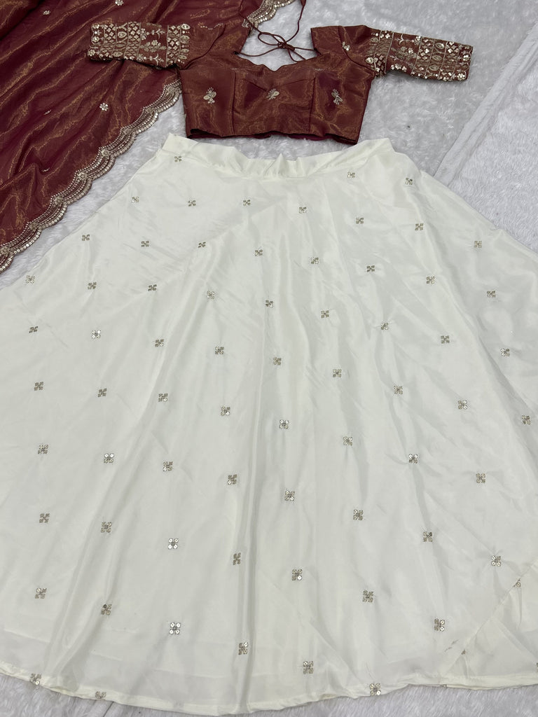 Majestic Off-White Zari Work Silk Festive Wear Lehenga Choli With Dupatta
