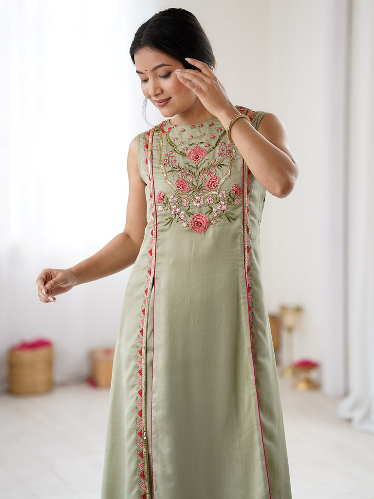 Great Pista Green Embroidered Georgette Traditional Salwar Suit