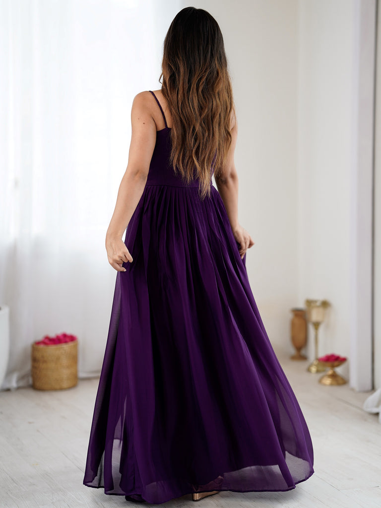 Terrific Purple Floral Embroidered Georgette Festive Wear Gown