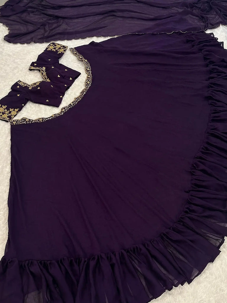 Captivating Purple Sequins Silk Wedding Wear Lehenga Choli